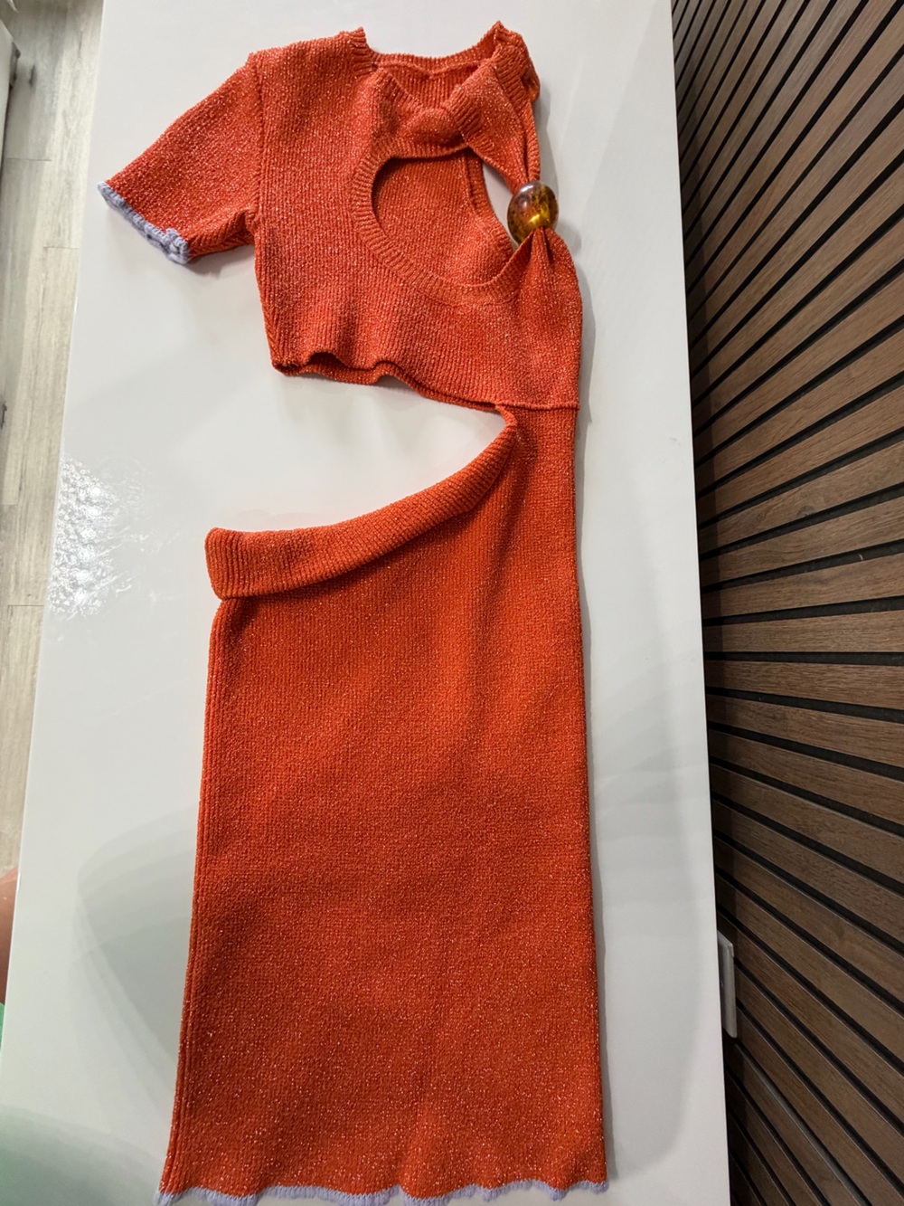 Jacquemus Off-the-Shoulder Knit Sweater in Burnt Orange